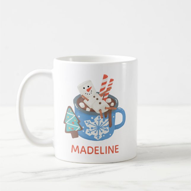 Mug Cute Custom Snowman Nom personnalisé Cocoa (Gauche)