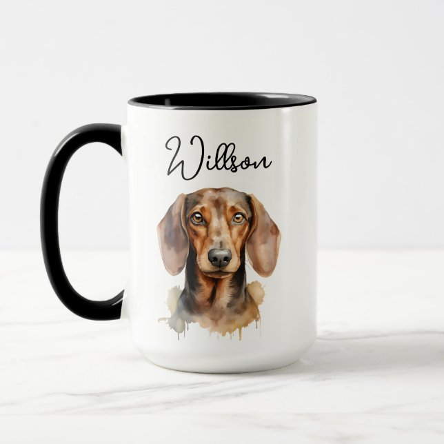 Mug Cute Dachshund Dog Watercolor (Gauche)