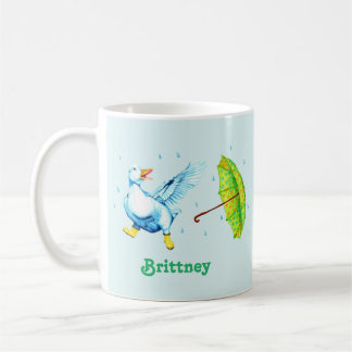 Mug Cute Dancing Blue Canard avec Parapluie Polka-Dot