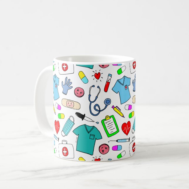 Mug Cute Doctor Nurse Médicale Fournitures Motif (Devant gauche)