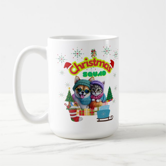Mug Cute dog and cat Christmas squad design  (Gauche)