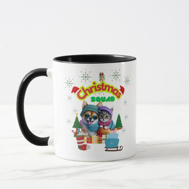 Mug Cute dog and cat Christmas squad design  (Gauche)