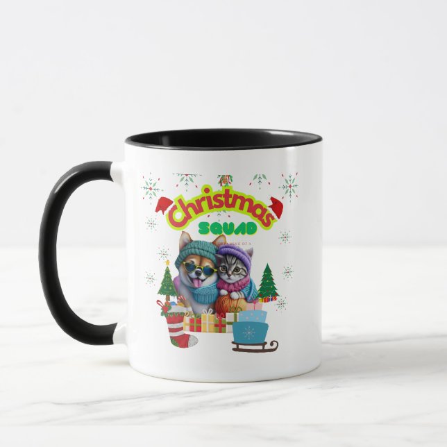 Mug Cute dog and cat Christmas squad design  (Gauche)