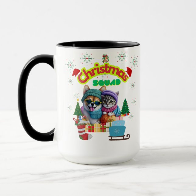 Mug Cute dog and cat Christmas squad design  (Gauche)
