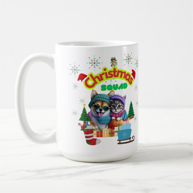 Mug Cute dog and cat Christmas squad design  Coffee Mu (Gauche)