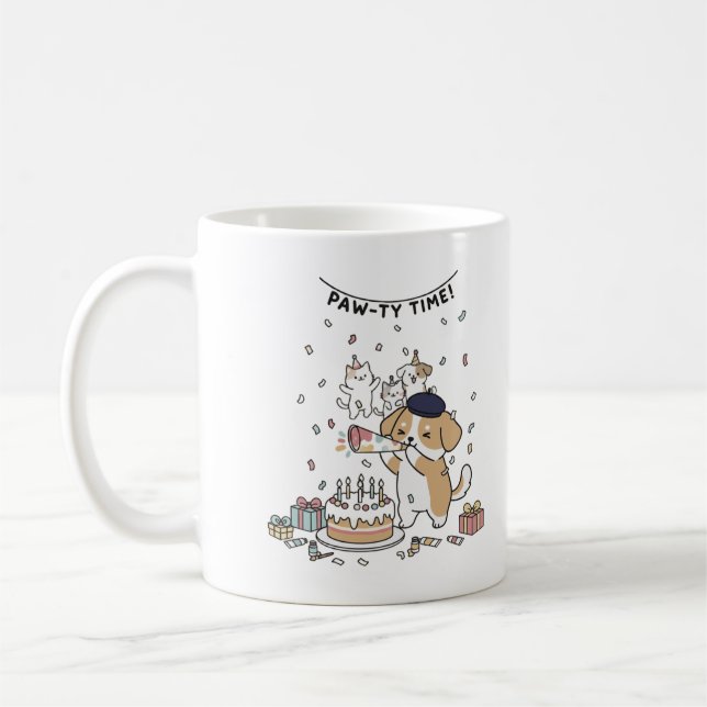 Mug Cute Dog Birthday Celebration Playful Party Coffee (Gauche)