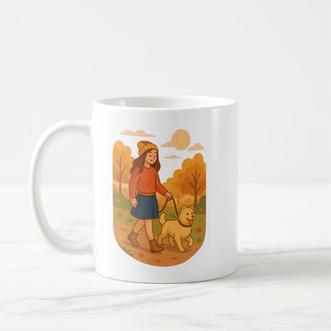 Mug Cute Dog Mom Walking Pup in Cozy Forest  (Gauche)