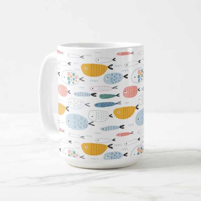 Mug Cute Doodle École de Motif de poisson (Devant gauche)
