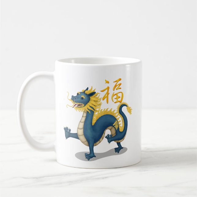Mug Cute dragon chinois Zodiac "Fortune" Blanc (Gauche)