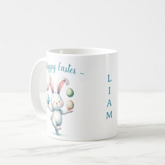 Mug Cute Easter Bunny Juggling Eggs Personalized Kids  (Devant gauche)