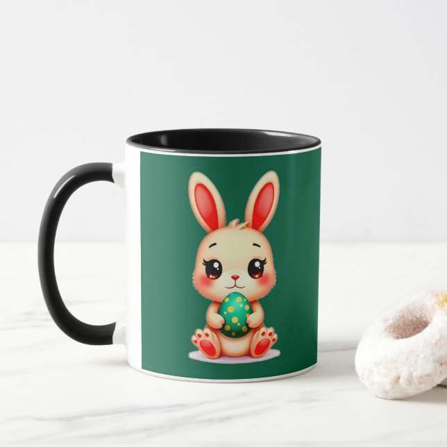 Mug Cute Easter Bunny – Kawaii Rabbit with Egg caneca (Avec donut)