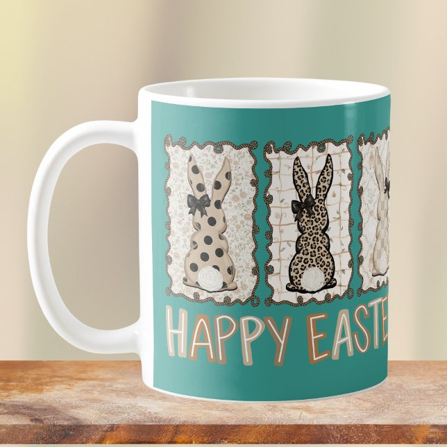 Mug Cute Easter Bunny n Animal Print Brown Bows Teal (Créateur téléchargé)