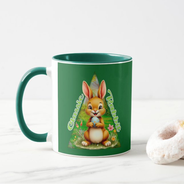 Mug Cute Easter Bunny with Colorful Eggs - caneca (Avec donut)