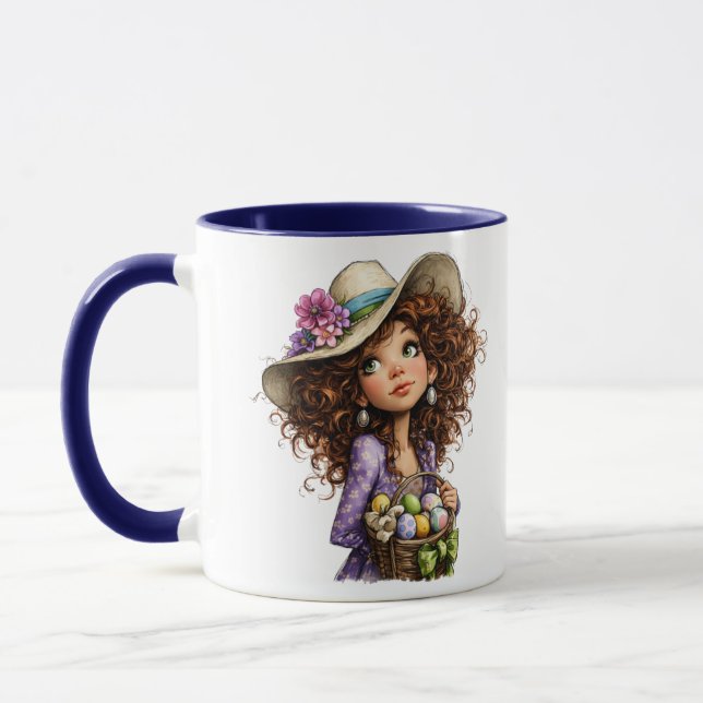 Mug Cute Easter Girl with Eggs Spring Art (Gauche)
