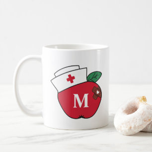 Mug Cute École Nurse Pomme Monogramme Plasters Brown