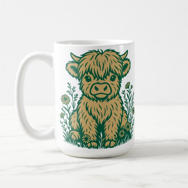 Mug Cute écossaise Highland Vache & Fleur sauvage (Gauche)