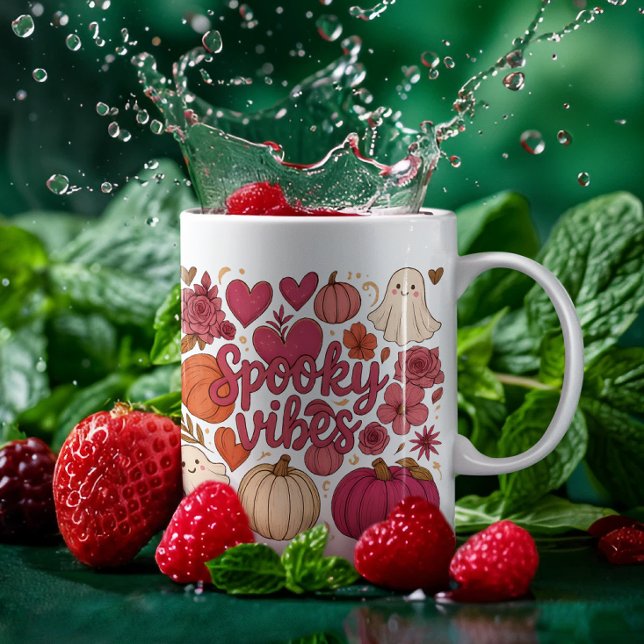 Mug Cute Éffrayant Vibes Coeurs Design Citrouille (Créateur téléchargé)
