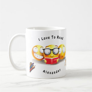 Mug Cute Emoji Souriant Love Reading Book