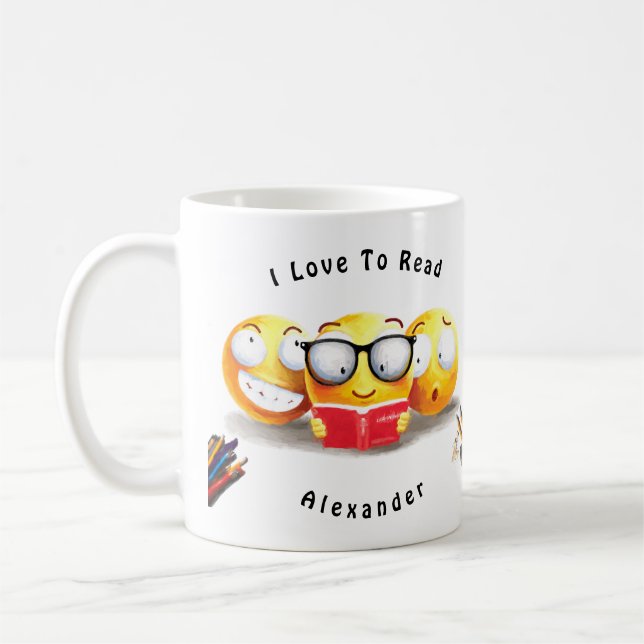 Mug Cute Emoji Souriant Love Reading Book (Gauche)