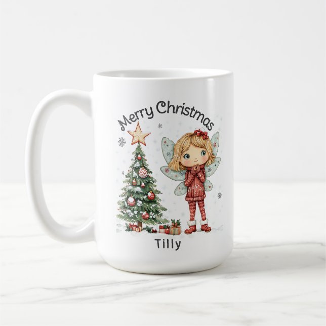 Mug Cute Fée de Noël personnalisée et arbre (Gauche)