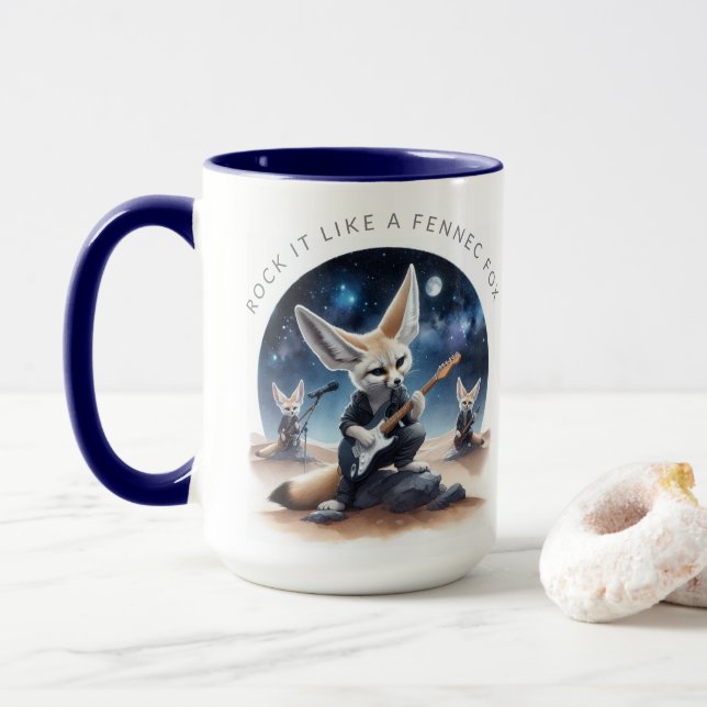 Mug Cute Fennec Renards Rocheuses Guitares Acoustiques (Avec donut)
