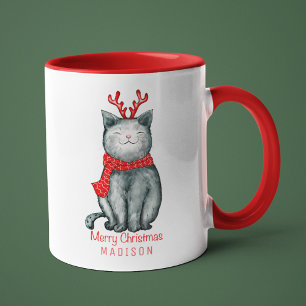 Mug Cute Festive Chat Joyeux Noël Nom personnalisé