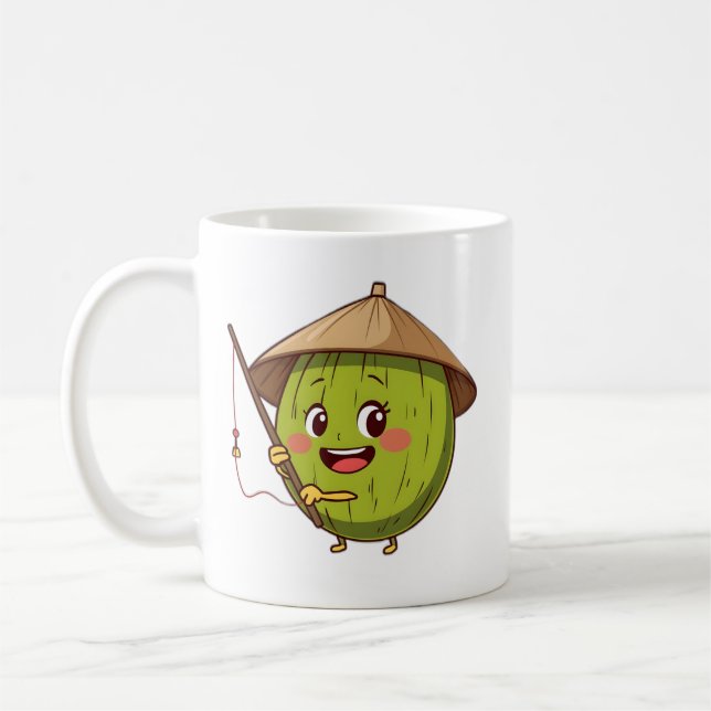 Mug Cute Fishing Coconut Cartoon - Tropical Summer Vib (Gauche)