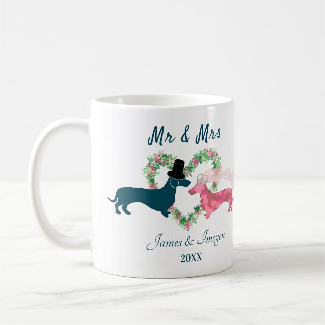 Mug Cute Floral Dachshund Chiens Mariée et Groom  (Gauche)