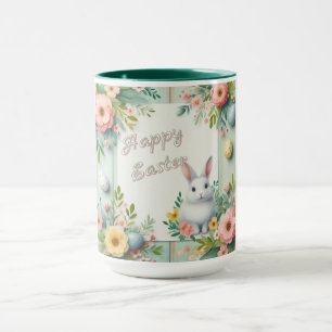Mug Cute, floral heureux lapin de Pâques