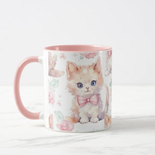 Mug Cute Fluffy Kittens avec Roses roses roses (Gauche)