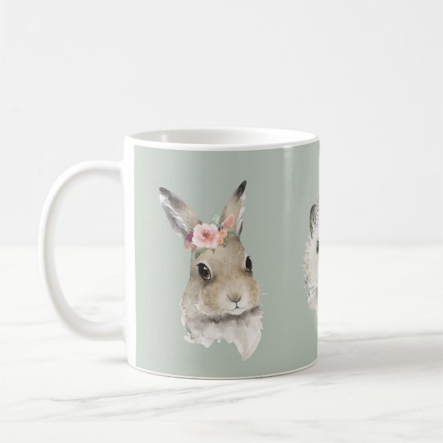 Mug Cute Forêt Boisée Animaux Aquarelle Florale (Gauche)