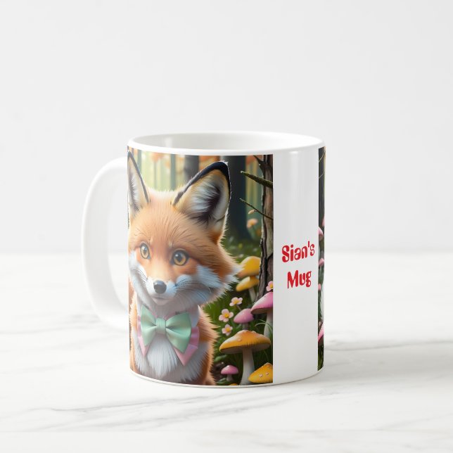Mug Cute Fox avec arc vert et rose (Devant gauche)
