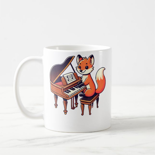 Mug Cute Fox Playing Piano Foxes Musician Music (Gauche)