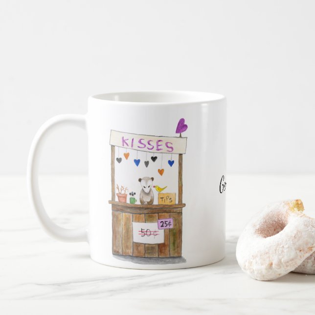 Mug Cute Funny Sad Opossum Kissing Booth Nom Personnal (Avec donut)