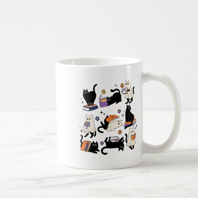 Mug Cute Ghost Chat Lecture Livres Lover Bookish Hallo (Droite)