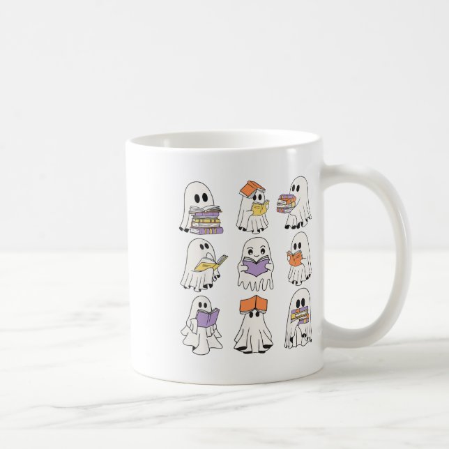 Mug Cute Ghost Livres de lecture Drôle Halloween Livre (Droite)