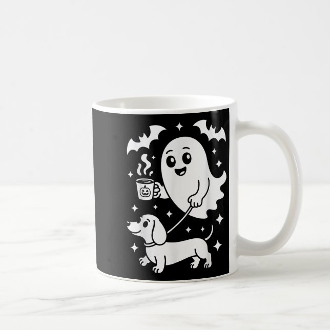Mug Cute Ghost Walking Dog Dachshund Café Halloween (Droite)