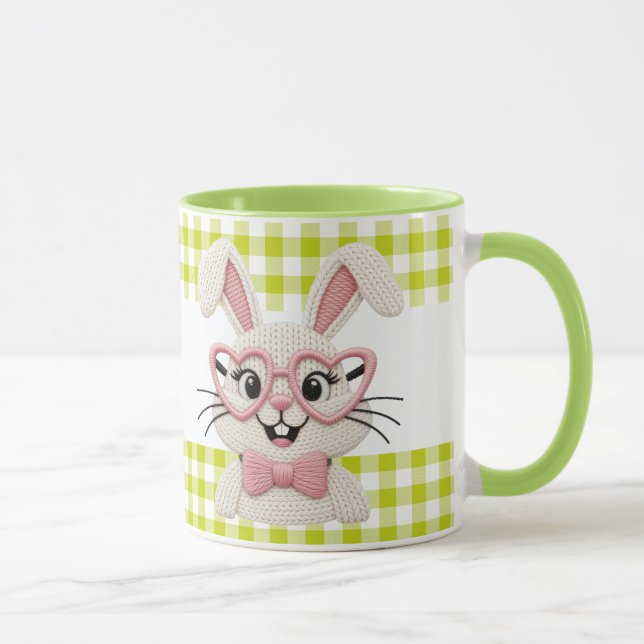 Mug Cute Gingham Bunny Pink Heart Glasses  (Droite)