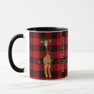 Mug Cute Giraffe saint guirlande rouge noir plaid