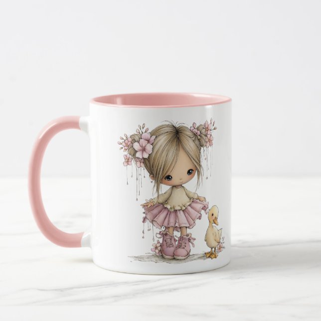 Mug Cute Girl and Duckling Whimsical Nursery Art (Gauche)