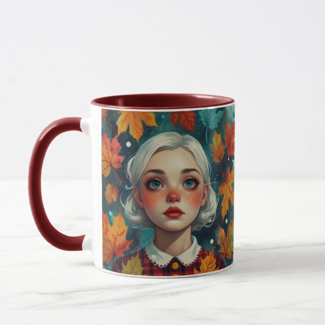 Mug Cute Girl Fall Leaves Autumn Colors (Gauche)