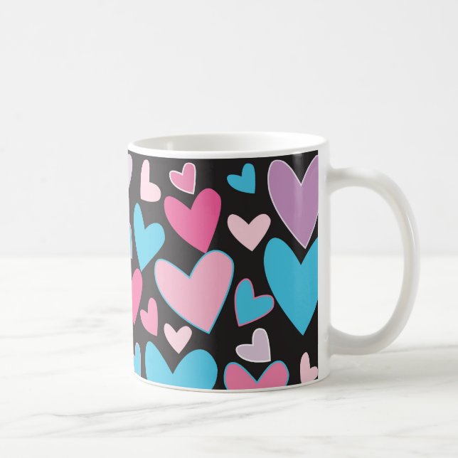 Mug Cute Girly Blue Rose & Purple Hearts Motif (Droite)