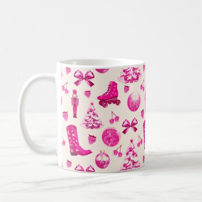 Mug Cute Girly Preppy Motif de Noël rose (Gauche)