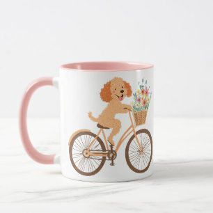 Mug Cute Goldendoodle Chien Vélo Fleurs de printemps