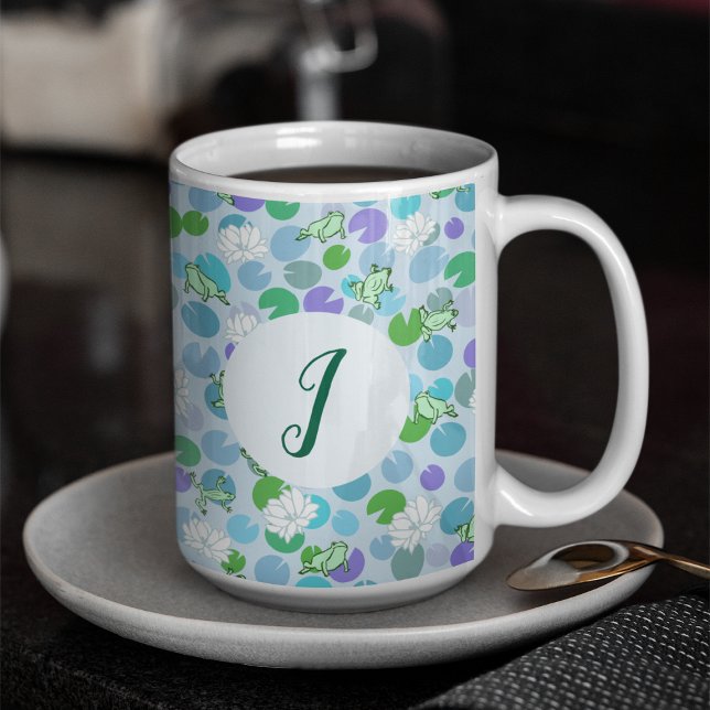 Mug Cute grenouille Art Bleu Nénuphars Personnalisé Mo (Créateur téléchargé)