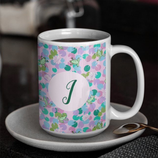 Mug Cute grenouille Art rose Nénuphars Personnalisé Mo (Créateur téléchargé)