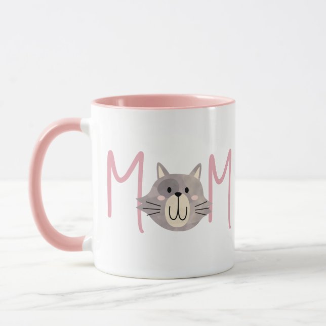 Mug Cute Grey Cat's Mother Blush Pink Mothers Day  (Gauche)