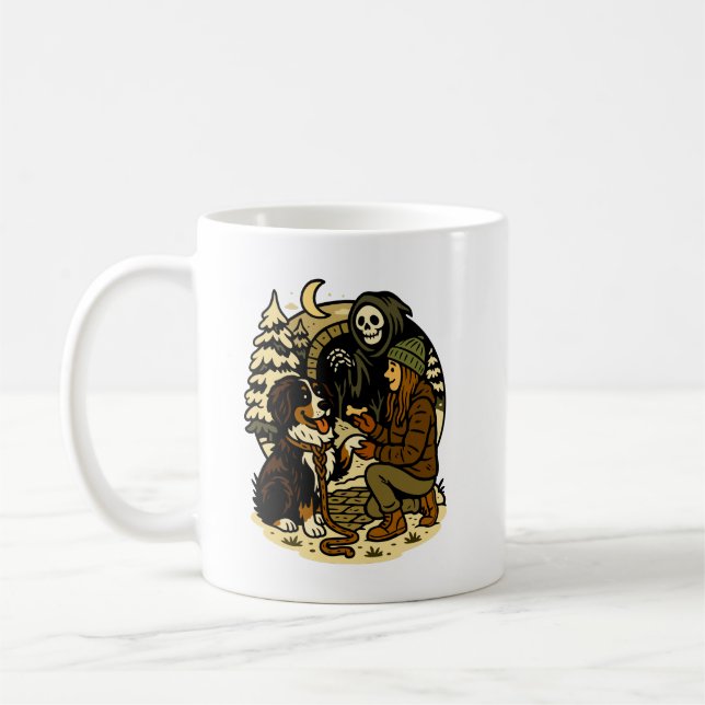 Mug Cute Grim Reaper Girl and Dog Spooky Forest Night (Gauche)