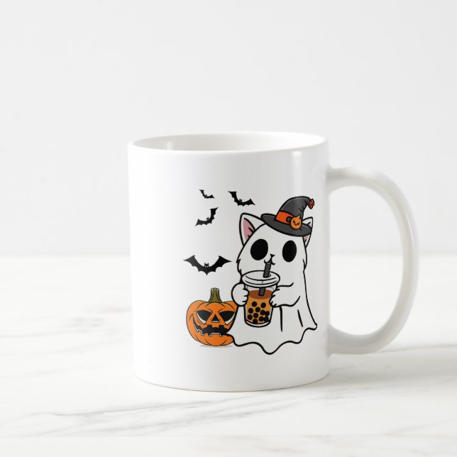 Mug Cute Halloween Chat En Costume Fantôme Boire Boba (Droite)