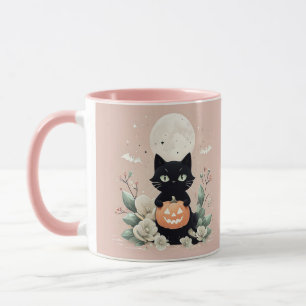 Mug Cute Halloween Chat noir, Pleine lune et Citrouill